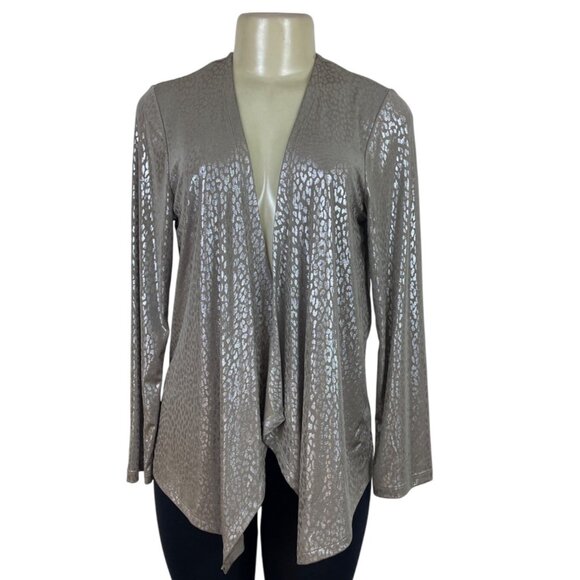 Easywear By Chicos Womens Foil Cheetah Long Sleeve Open Jacket Size 0 - New - Picture 1 of 5